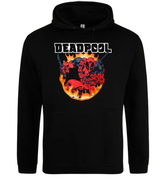 Мужская толстовка (худи) Deadpool fire, колір - чорний, розмір - M Черный фото
