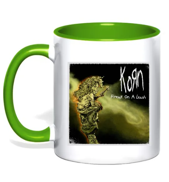 Чашка з кольоровою ручкою Корн Freak on the leash Зелений фото