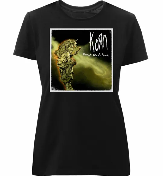 Жіноча преміум футболка Корн Freak on the leash Чорний фото