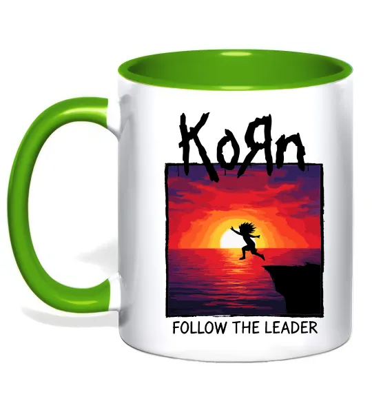 Чашка с цветной ручкой Korn follow the leader Зеленый фото