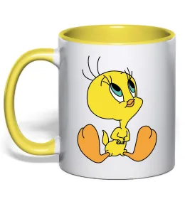 Чашка з кольоровою ручкою Пташка Твіті, колір - сонячно-жовтий Сонячно жовтий фото