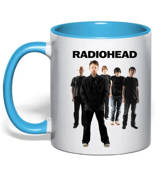 Чашка з кольоровою ручкою Radiohead band Блакитний фото