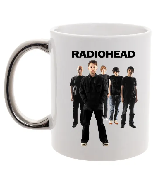 Чашка з кольоровою ручкою Radiohead band Срібло фото