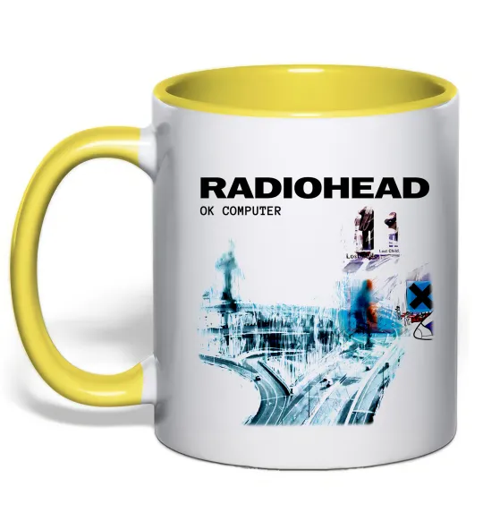 Чашка с цветной ручкой Radiohead ok computer Солнечно желтый фото