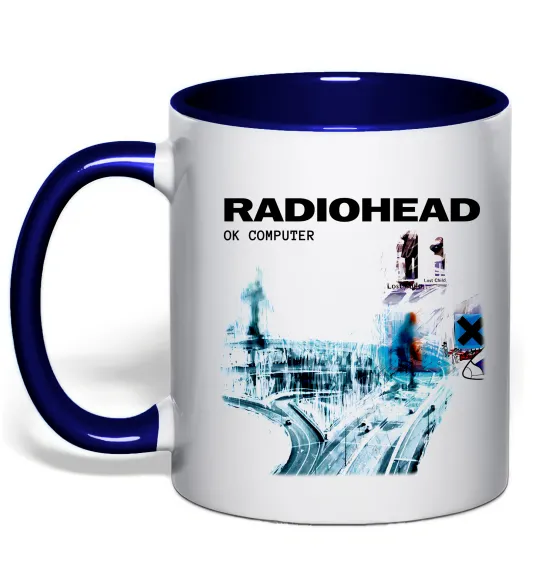 Чашка с цветной ручкой Radiohead ok computer Глубокий темно-синий фото