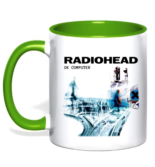 Чашка с цветной ручкой Radiohead ok computer Лаймовый фото