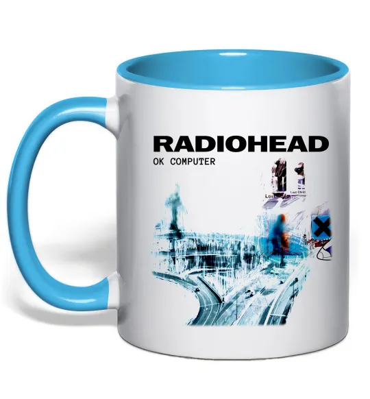 Чашка с цветной ручкой Radiohead ok computer Голубой фото