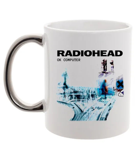 Чашка с цветной ручкой Radiohead ok computer Серебро фото