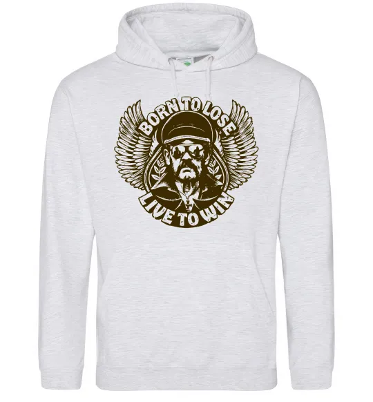 Мужская толстовка (худи) Lemmy Born to lose live to win Серый меланж фото