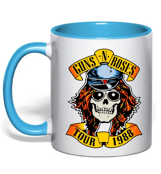 Чашка с цветной ручкой Guns N Roses tour 1988 Голубой фото