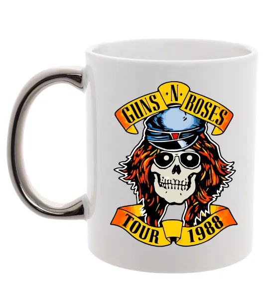 Чашка с цветной ручкой Guns N Roses tour 1988 Серебро фото