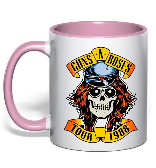 Чашка с цветной ручкой Guns N Roses tour 1988 Нежно розовый фото