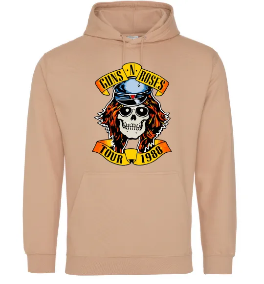 Мужская толстовка (худи) Guns N Roses tour 1988 Песочный фото