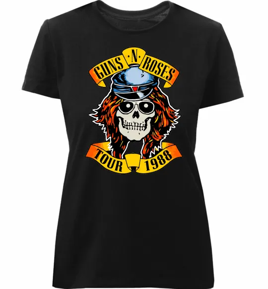 Женская премиум футболка Guns N Roses tour 1988 Черный фото