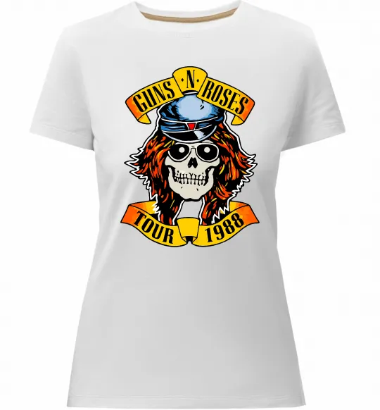 Женская премиум футболка Guns N Roses tour 1988 Белый фото