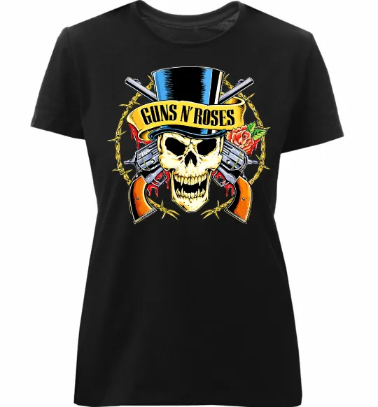Жіноча преміум футболка Ганс н роузес череп Чорний фото