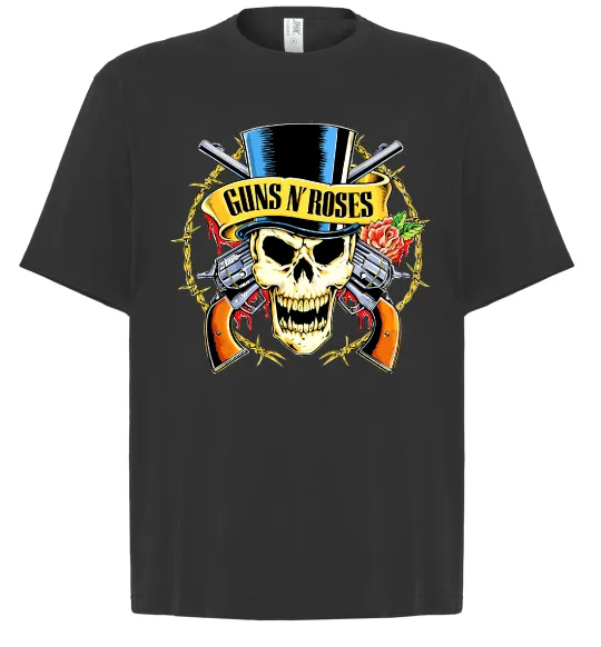 Футболка Оверсайз Ганс н роузес череп Чорний фото