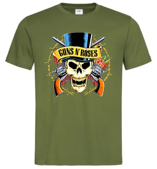 Чоловіча футболка Ганс н роузес череп Оливковий фото