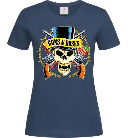 Женская футболка Ганс н роузес череп Темно-синий фото