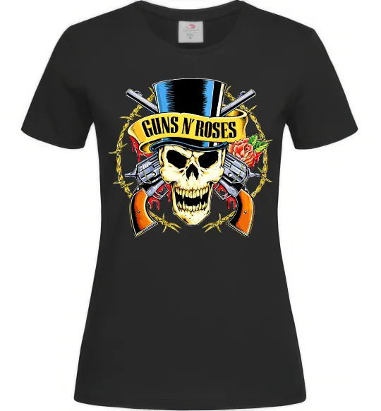 Женская футболка Ганс н роузес череп Черный фото
