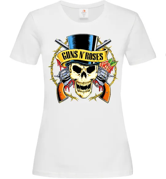 Женская футболка Ганс н роузес череп Белый фото