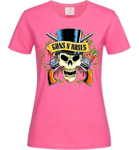 Женская футболка Ганс н роузес череп Ярко-розовый фото