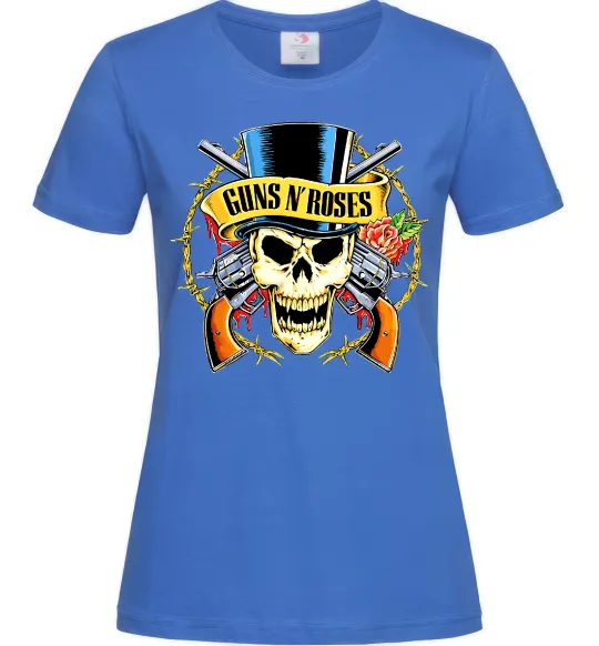 Женская футболка Ганс н роузес череп Ярко-синий фото