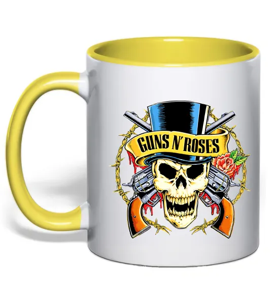 Чашка с цветной ручкой Ганс н роузес череп Лимонный фото