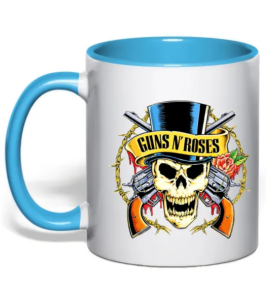 Чашка с цветной ручкой Ганс н роузес череп Голубой фото