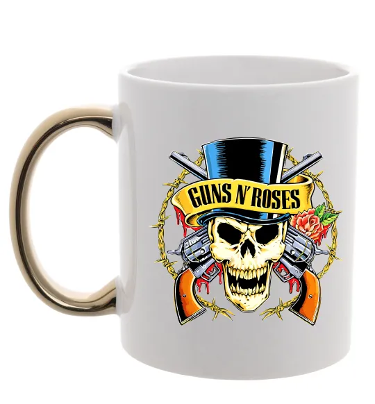 Чашка с цветной ручкой Ганс н роузес череп Золото фото