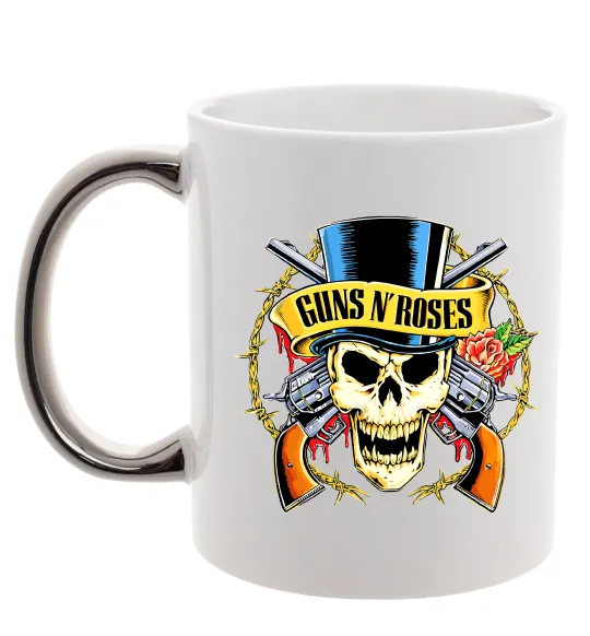 Чашка с цветной ручкой Ганс н роузес череп Серебро фото