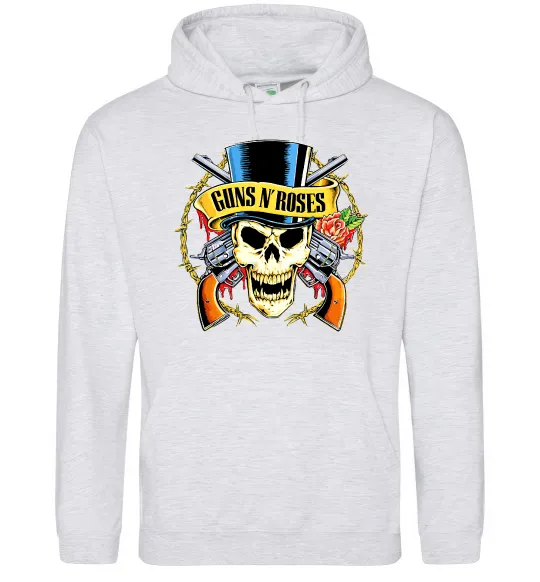 Жіноча толстовка (худі) Ганс н роузес череп Сірий меланж фото