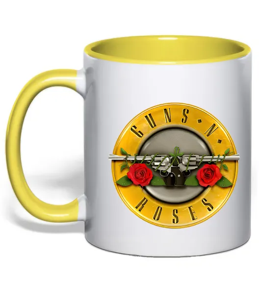Чашка с цветной ручкой Guns N Roses logo Лимонный фото