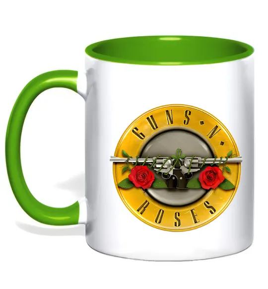 Чашка с цветной ручкой Guns N Roses logo Лаймовый фото