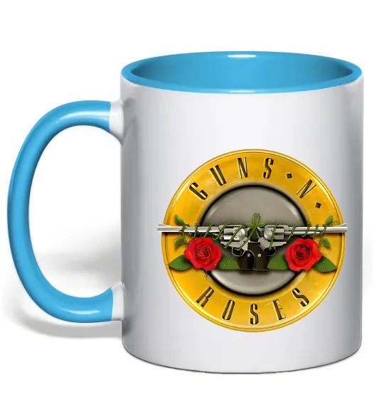 Чашка с цветной ручкой Guns N Roses logo Голубой фото