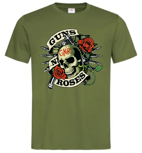 Мужская футболка Guns N Roses skull Оливковый фото