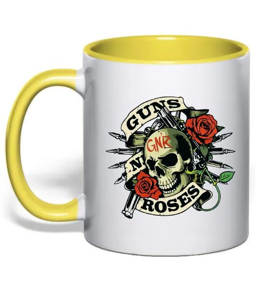 Чашка з кольоровою ручкою Guns N Roses skull Сонячно жовтий фото