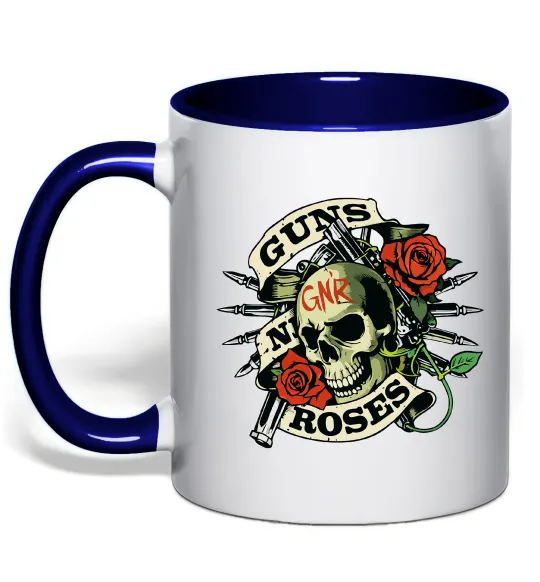 Чашка з кольоровою ручкою Guns N Roses skull Глибокий темно-синій фото
