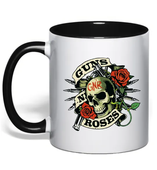 Чашка з кольоровою ручкою Guns N Roses skull Чорний фото
