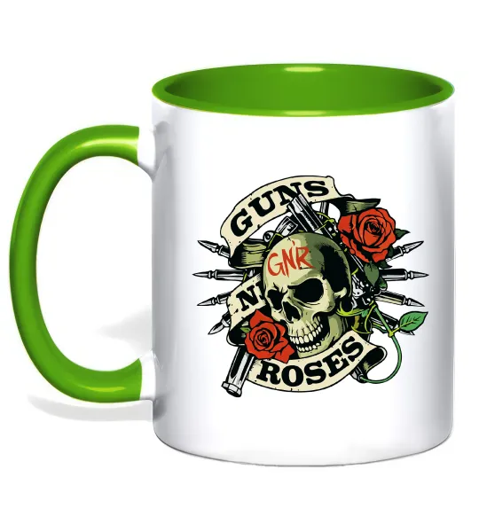 Чашка з кольоровою ручкою Guns N Roses skull Зелений фото