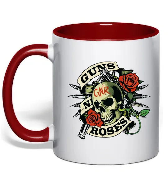 Чашка з кольоровою ручкою Guns N Roses skull Червоний фото