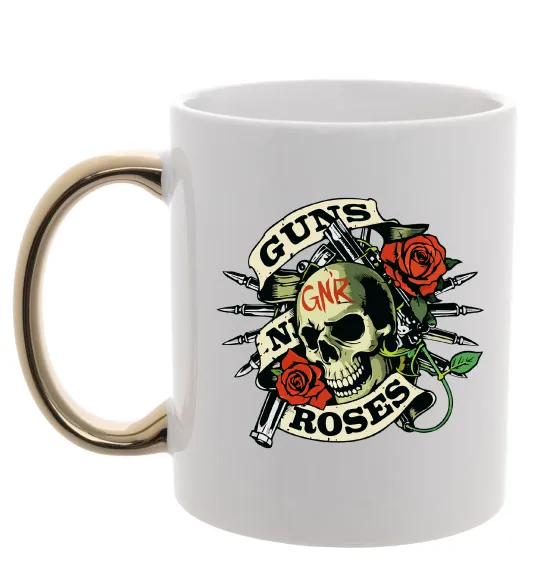 Чашка з кольоровою ручкою Guns N Roses skull Золото фото