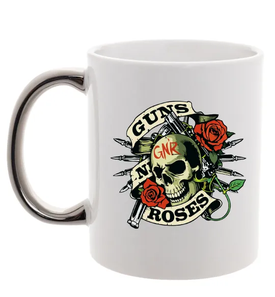 Чашка з кольоровою ручкою Guns N Roses skull Срібло фото