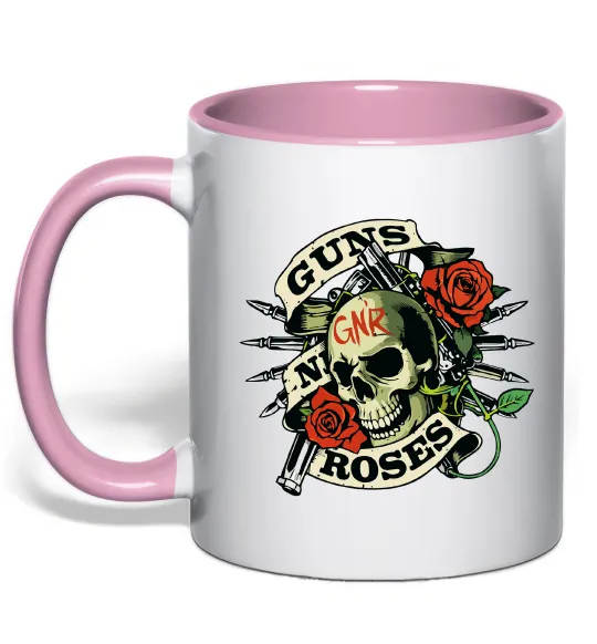 Чашка з кольоровою ручкою Guns N Roses skull Ніжно рожевий фото