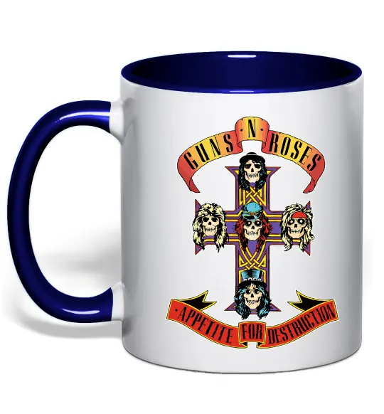 Чашка с цветной ручкой Guns N Roses appetite for destruction Глубокий темно-синий фото