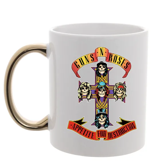 Чашка с цветной ручкой Guns N Roses appetite for destruction Золото фото