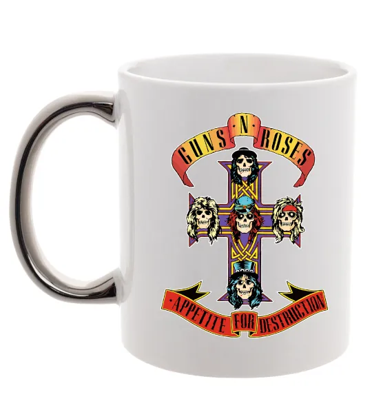 Чашка с цветной ручкой Guns N Roses appetite for destruction Серебро фото