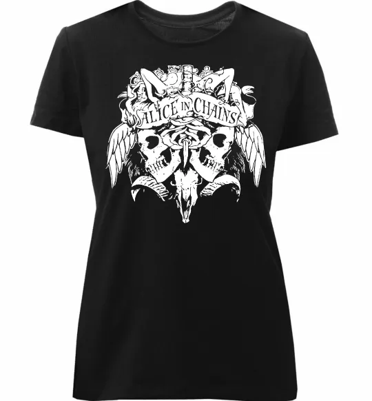Женская премиум футболка Alice in Chains Skull Черный фото