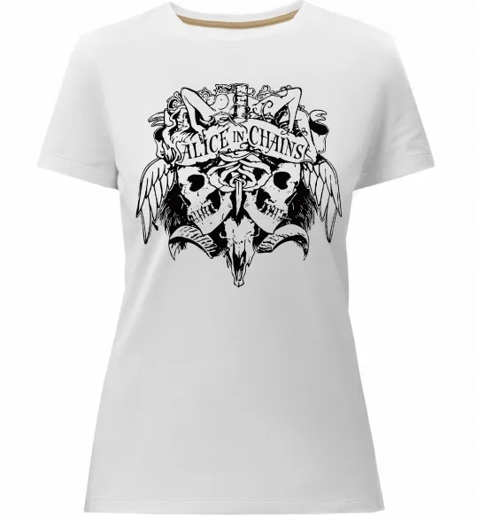 Женская премиум футболка Alice in Chains Skull Белый фото