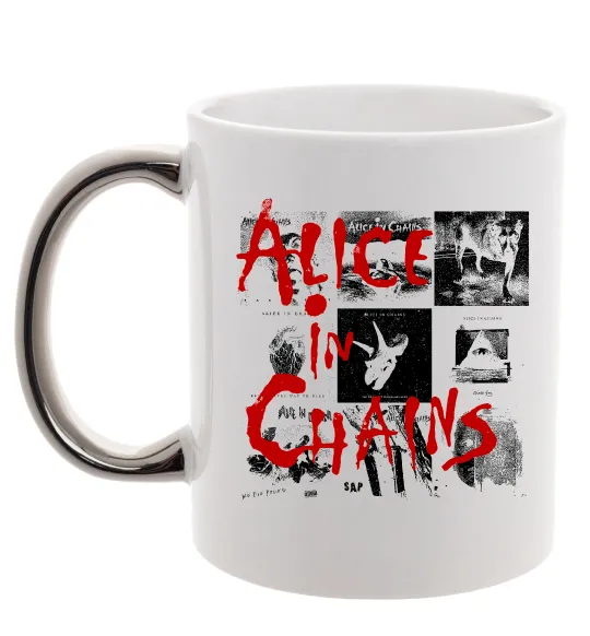 Чашка з кольоровою ручкою Alice in Chains albums Срібло фото